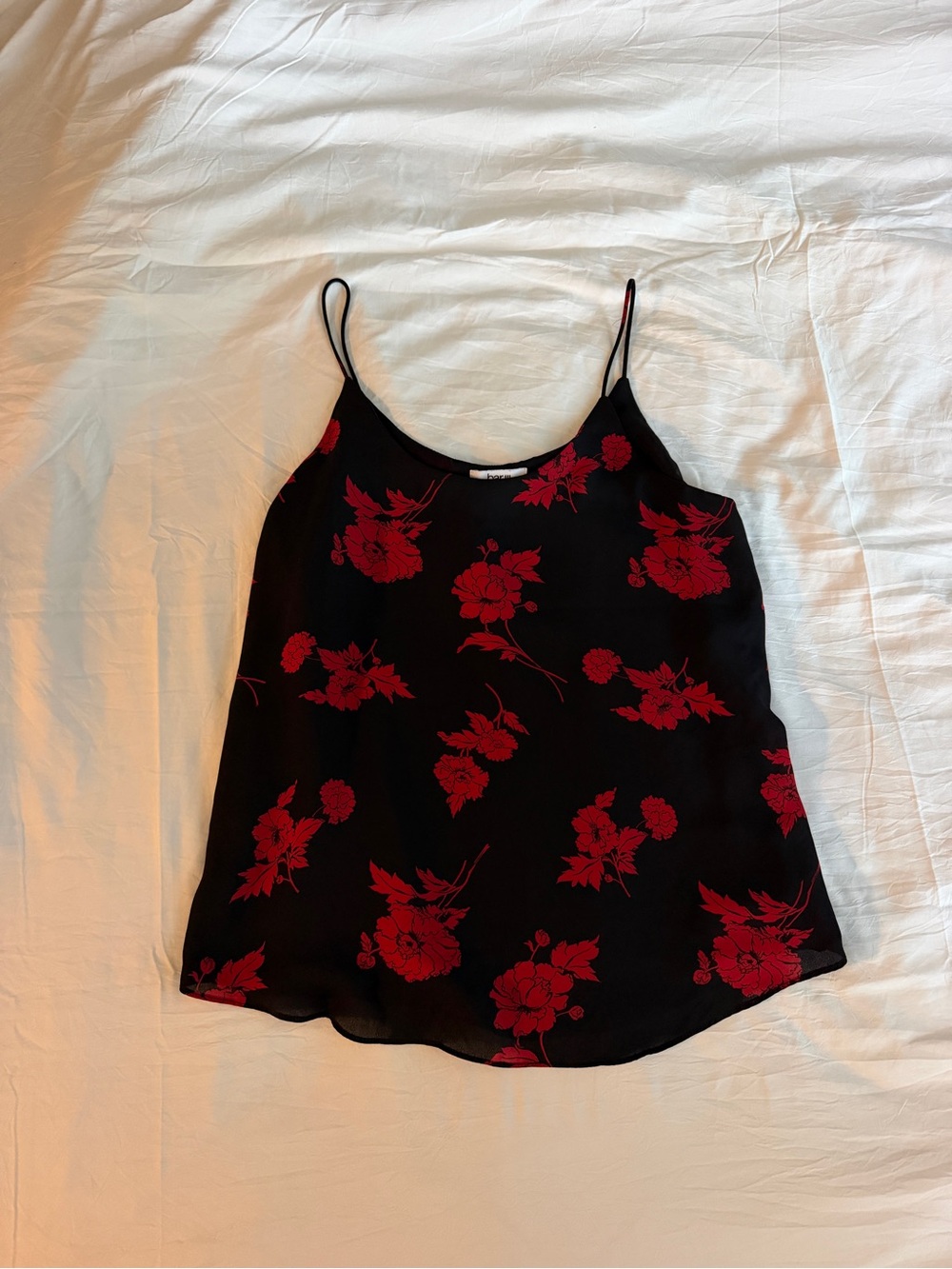 Bar III Black Floral Red Print Spaghetti Strap Camisole